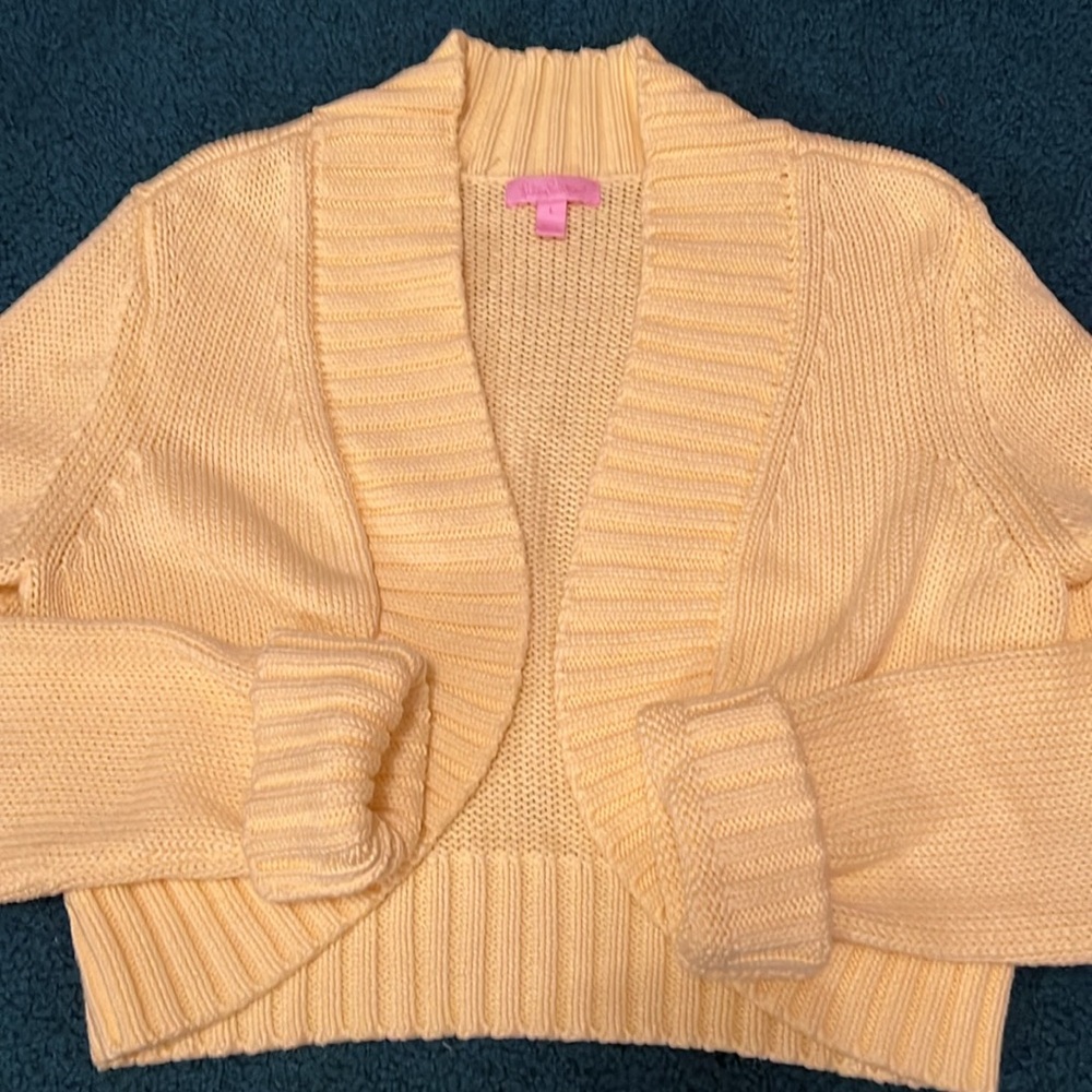 Lilly Pulitzer Cropped Yellow Open Cardigan
